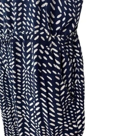 LOFT NAVY & WHITE GEOMETRICAL PATTERN SLEEVELESS JUMPSUIT MEDIUM-EUC - Picture 6 of 12